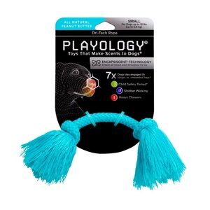 PLAYOLOGY DRI-TECH ROPE TOY DOG FLAVOR PEANUT BUTTER COLOR BLUE